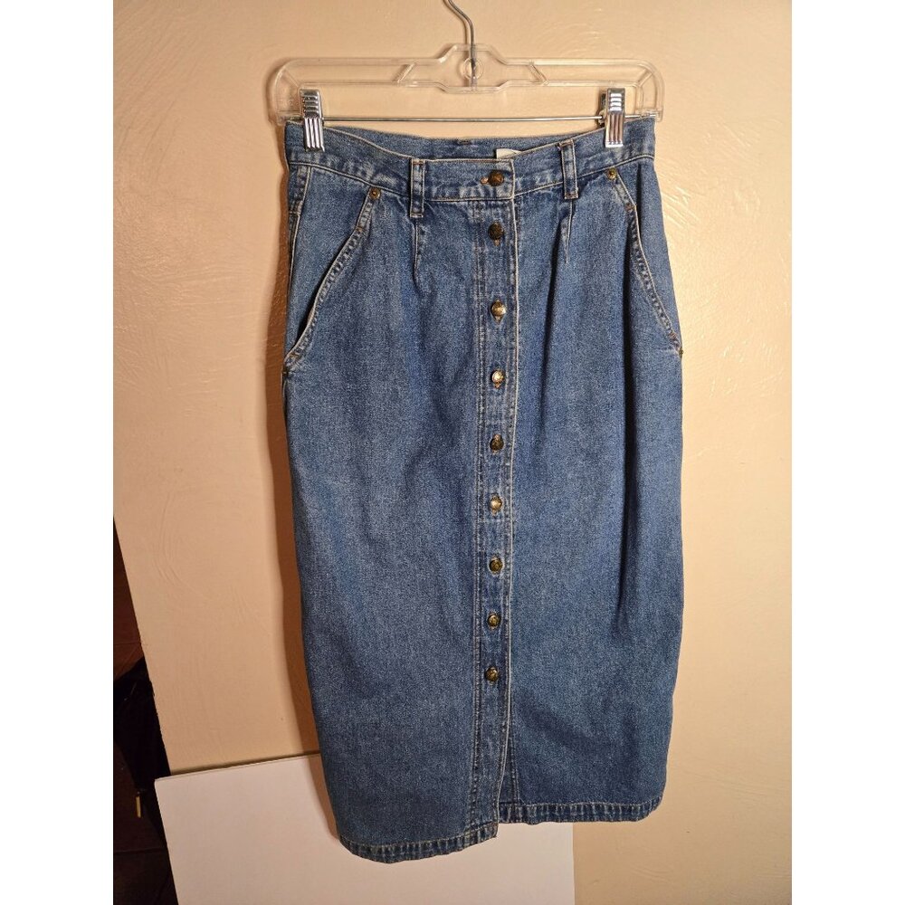 Original Russ Sport Denim Button Front Skirt Size 6 80's 90's Vintage 100% Cotto